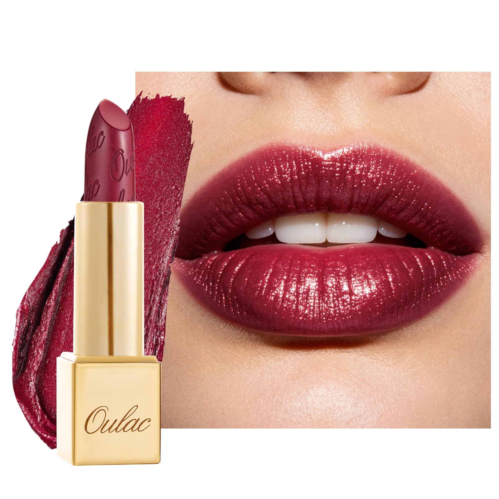 OULAC Lippenstift Mit Glitzer Feuchtigkeitsspendende und Wasserdicht Kein Körniges Gefühl Langanhaltender Creme Lippenstift, 4,3g
