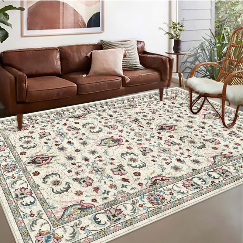 Tapis de salon lavable résistant aux taches style bohème chic