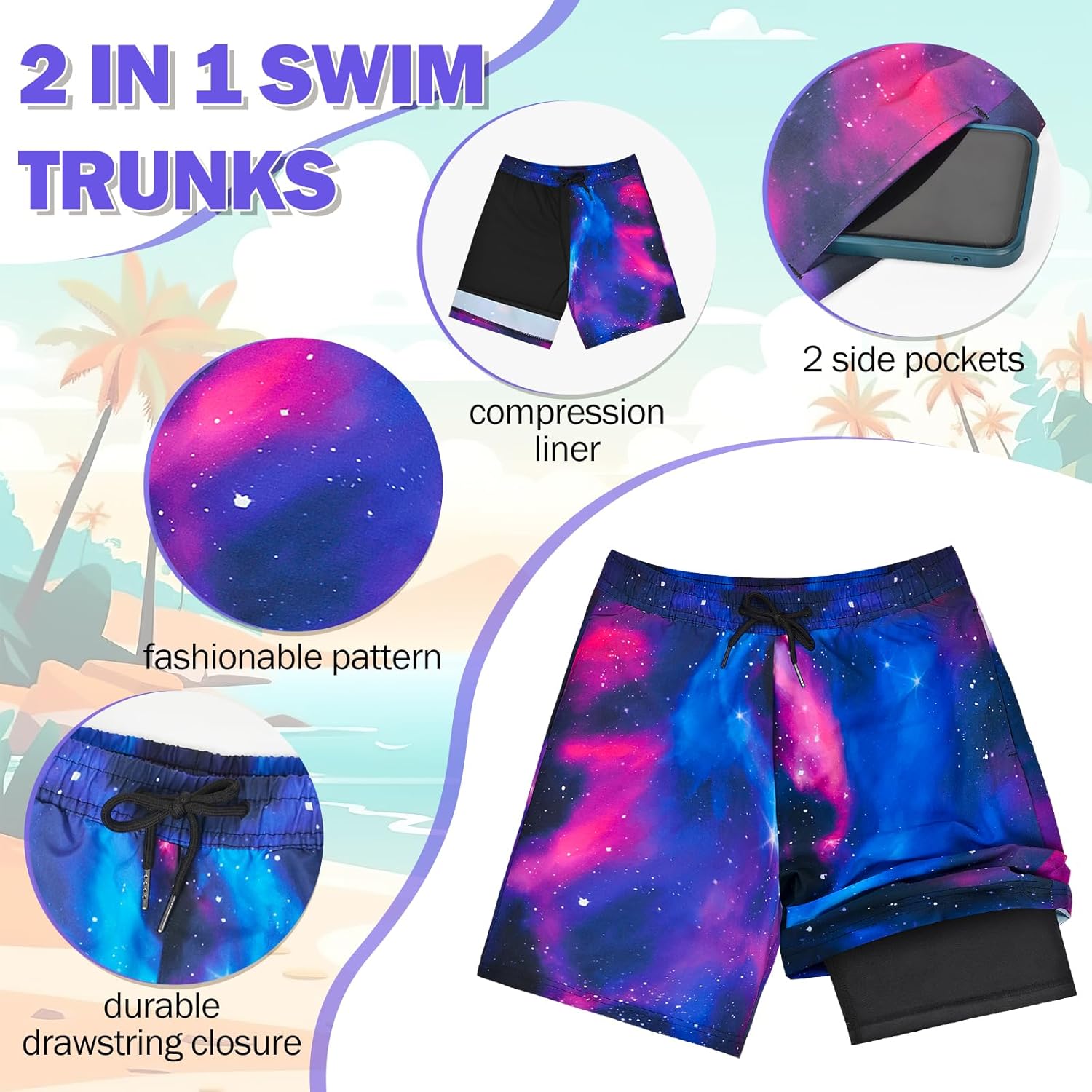 Boys Swim Trunks Bathing Suit Swim Shorts for Boys Swimming Trunks with Boxer Brief Liner Swimsuit Board Shorts - Image 5