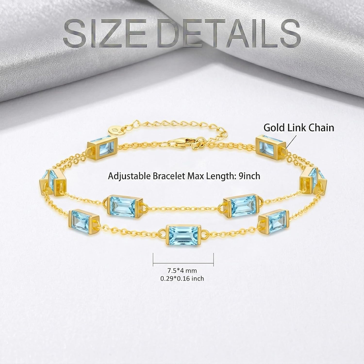 OJK 14K Gold Birthstone Bracelet for Women 14K Gold Layered Charm Link Bracelets Anniversary Birthday Jewelry Gifts for Wife Mom Her
