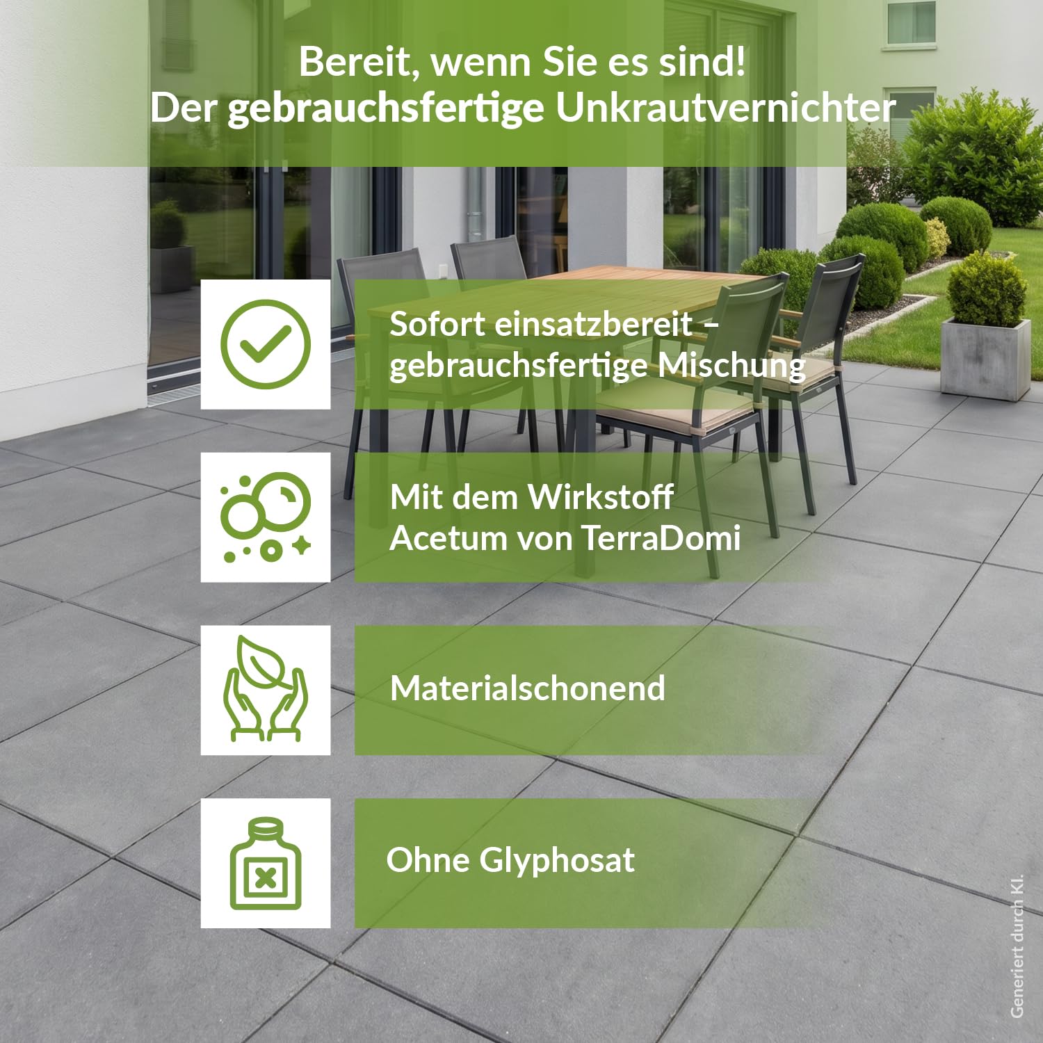 TerraDomi Bio Rusche AF 3 L | Grundstoff Acetum | Unkrautvernichter extra stark zur Anwendung auf Plätzen, Wegen, Auffahrten und Gehwegen | ohne Glyphosat