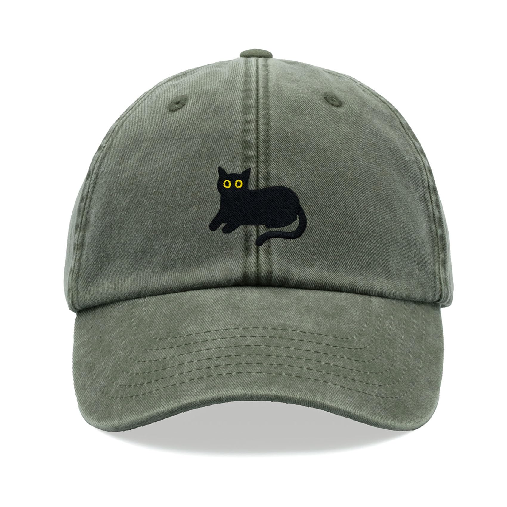 Black Cat Lying Down Baseball Cap Vintage Washed Unisex Dad Hat Adjustable Olive