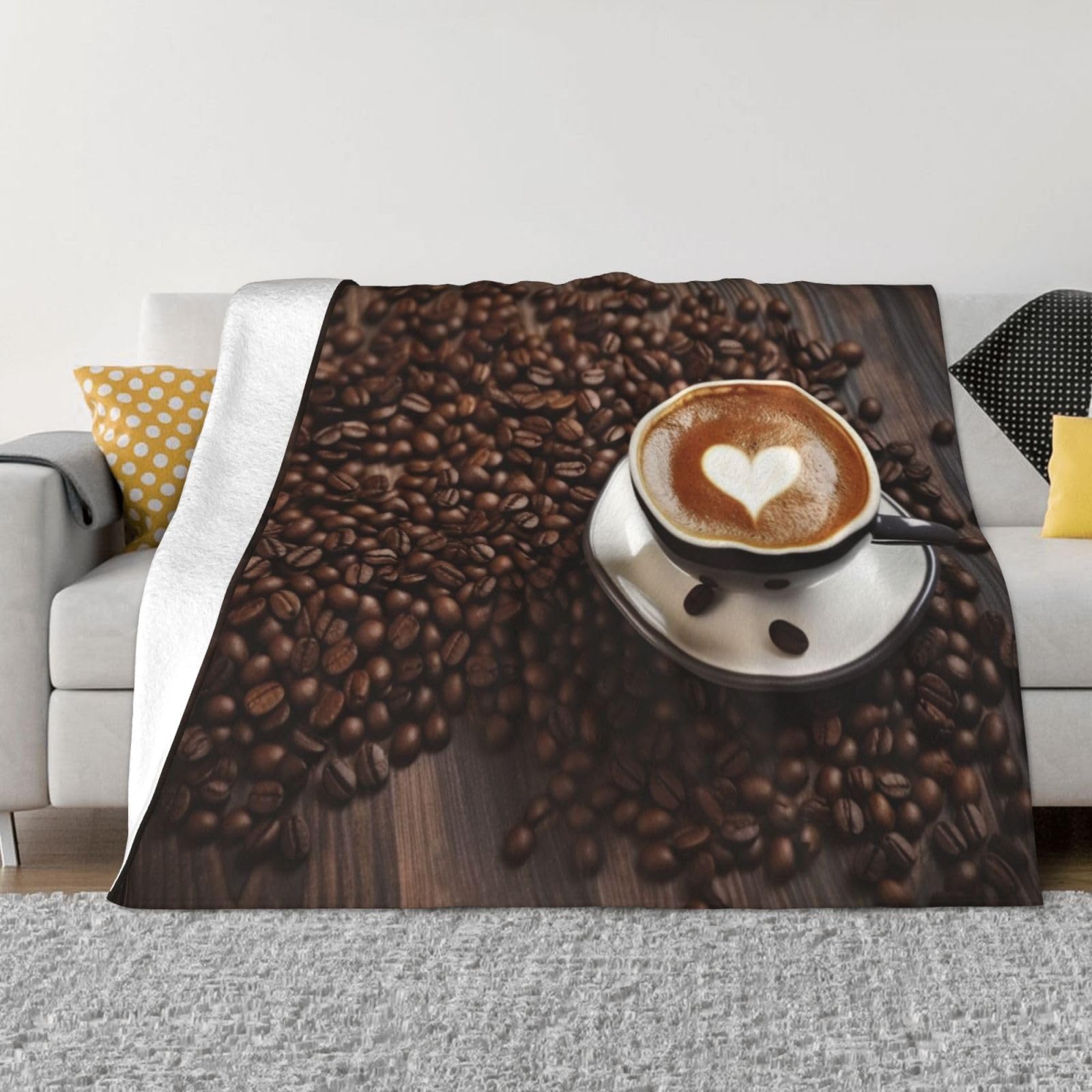 Couverture en flanelle ultra douce au toucher velours marron café à cœurs