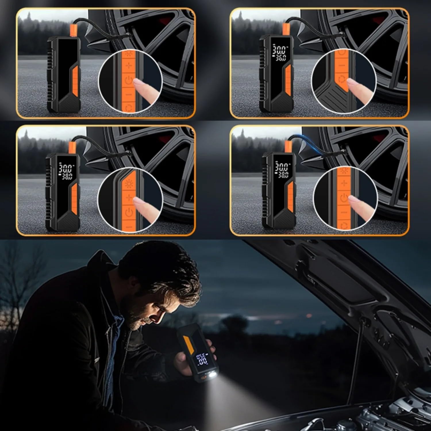 Inflador Ruedas Coche Inflador de neumáticos inalámbrico de 150PSI, compresor de Aire portátil, manómetro Digital, luz LED para Coche y Motocicleta Compresores de Aire portátiles