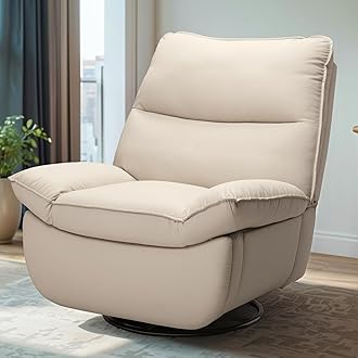 FLEXISPOT XRC7 Swivel Rocker Recliner Chair, 360° Swivel Oversized Armless Recliner Gaming Chair, Award-Winning Design with Premium PU Leather Upholstery for Living Room Gaming Room, Beige