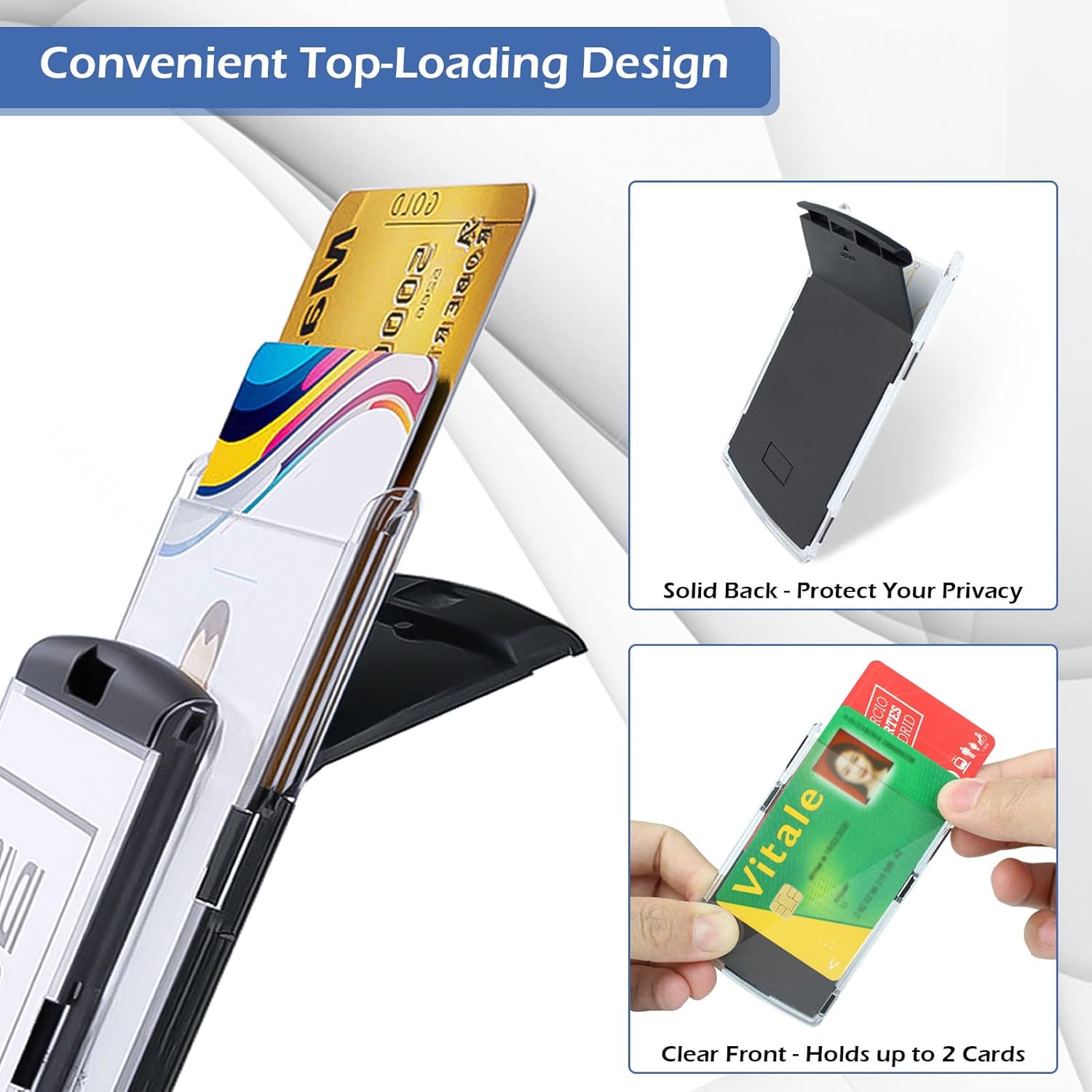 Badge Holder with Adjustable Lanyard, ID Card Holder Hard Plastic ID Badge Holder Heavy Duty, KMEOSCH 2 Vertical ID Card Name Badge Holders (Black, Top Load) - Image 4