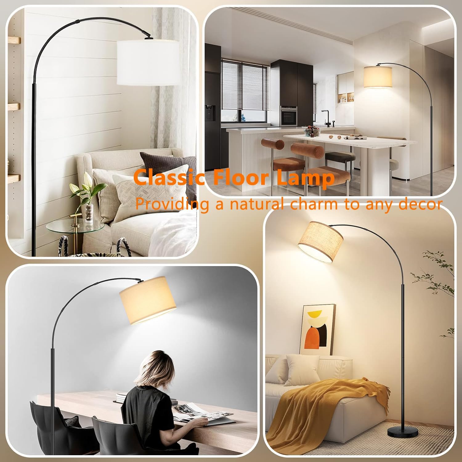 Arc Floor Lamps for Living Room,Modern Standing Lamp with 3 Color Temperature,Over Couch Arched Tall Pole Lamp with Foot Switch for Bedroom,Office,Bulb Included