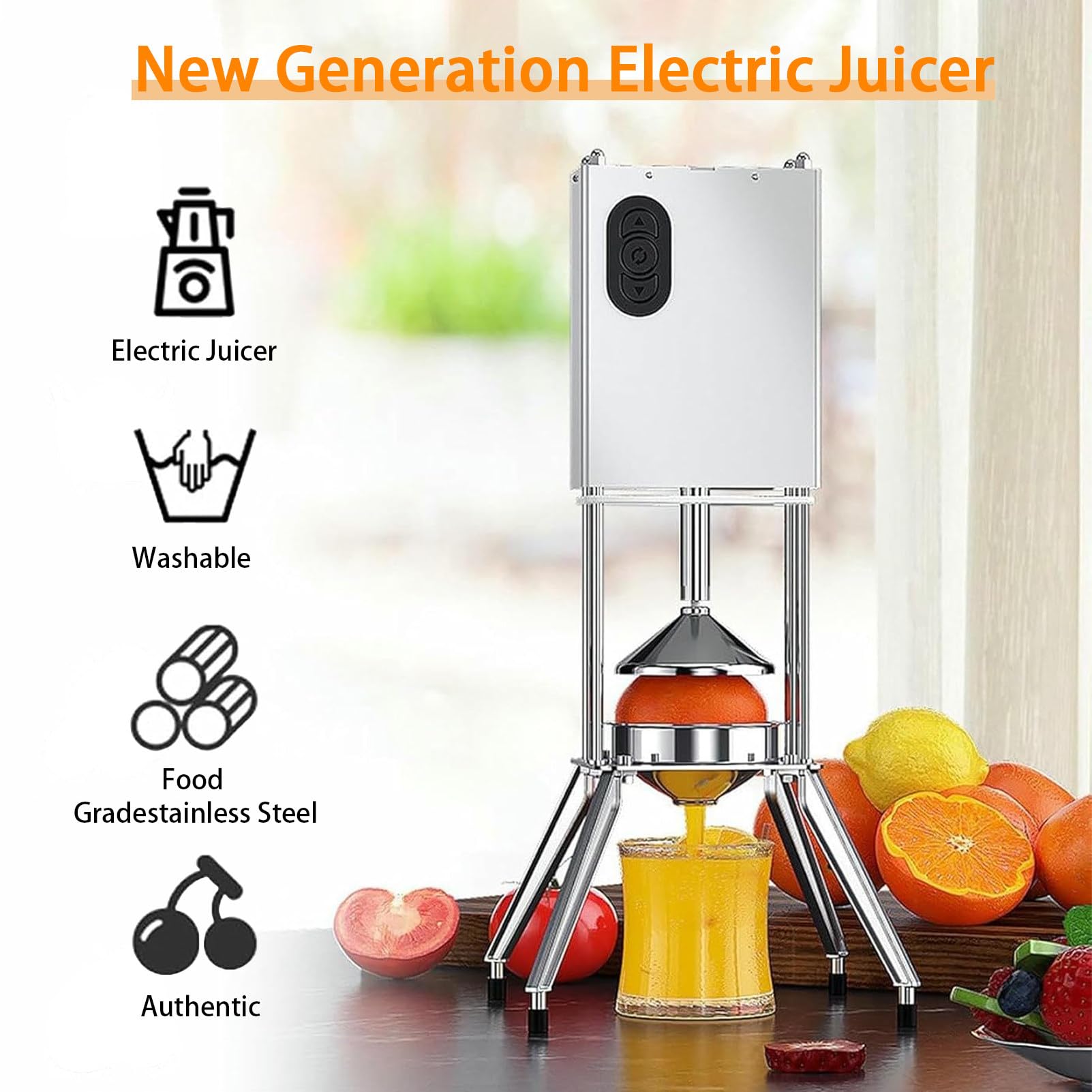 Spremiagrumi Elettrico 200W, Spremuta Arancia Elettrico Estrattore Frutta e Verdura, Macchina per Succo da 1,2L, Lavabile in Lavastoviglie