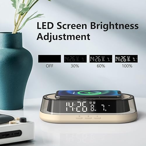 Miniatura 5 de Reloj despertador digital, reloj despertador con carga inalámbrica de 15 W, alarma dual para personas que duermen pesadas, 1224 horas y repetición,