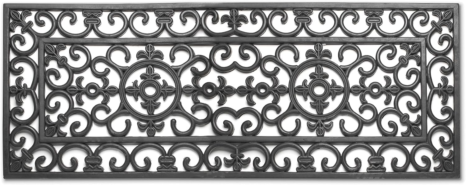 Abbott Collection Fleur De LYS Double Doormat - Rubber, Black (18x46 L)