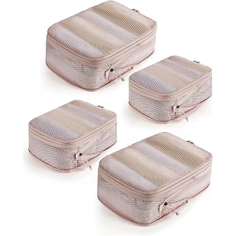 ECOHUB Compression Packing Cubes 4-Piece Set Suitcase Organiser with Compression - Up to 60% Space Saving 3-Layer Reinforced & Tear-Resistant Packing Cubes for Suitcases Made of Recycled PET