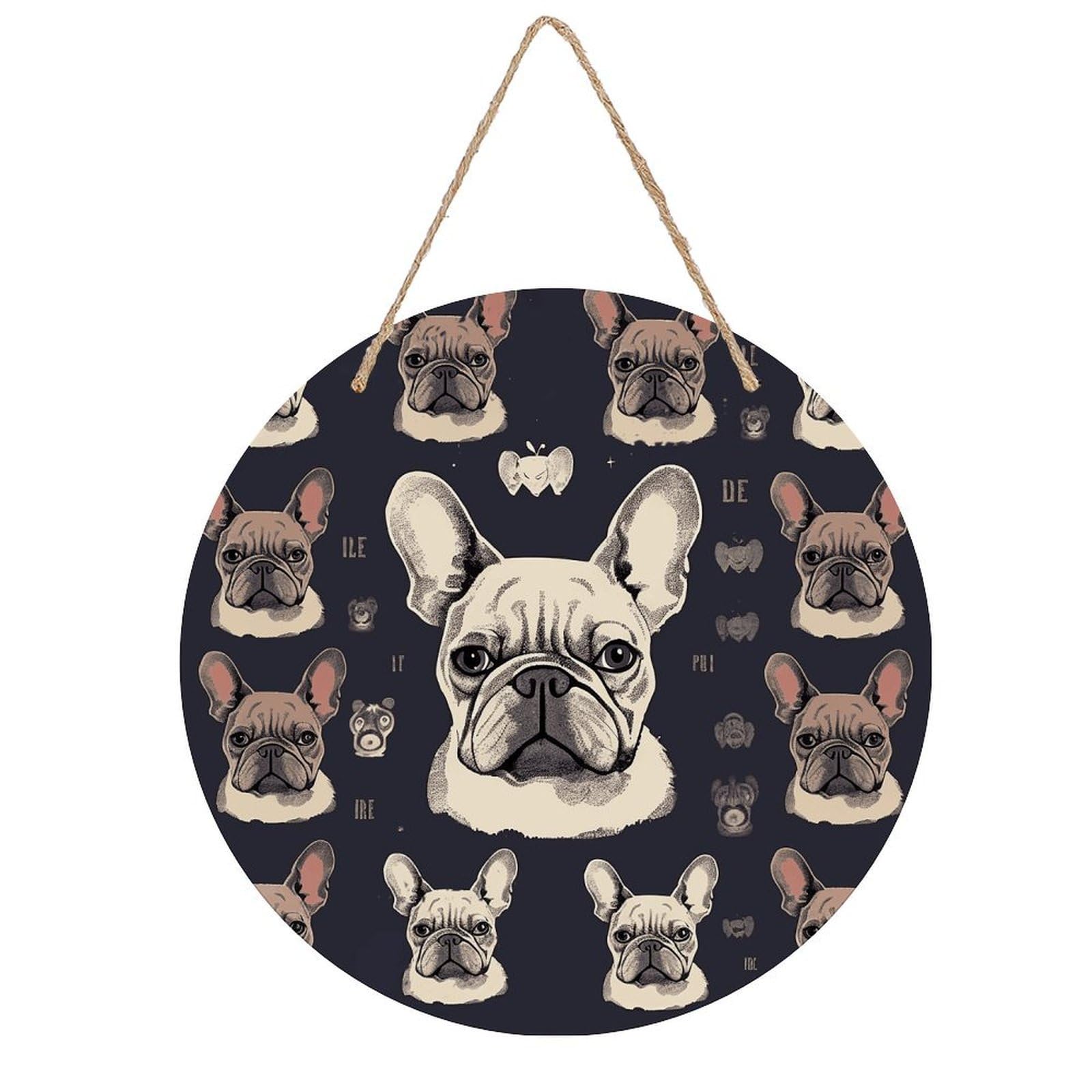 VstaDank I Love French Bulldog Wall Art Decor with Ropes Wooden Hanging Sign Hanging Wall Decor Artwork Round Wood Painting Modern Wall Prints Decor Picture for Office Bar Home Decors