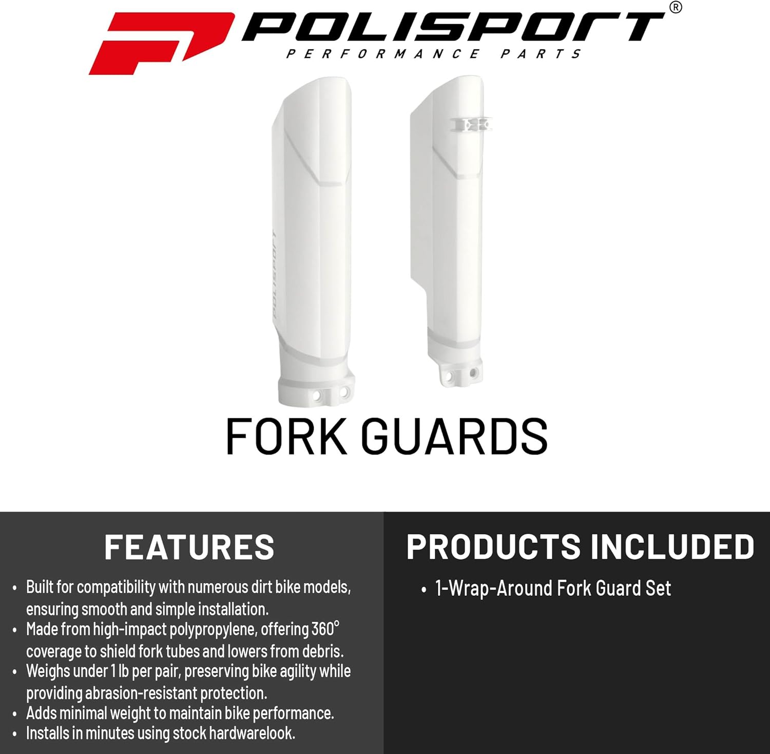 Polisport Full Wrap Fork Guards for Beta RR 125/200/250/300 2T 2019-2026 | High-Impact Polypropylene, OEM Fit, White, Durable Enduro Fork Protection