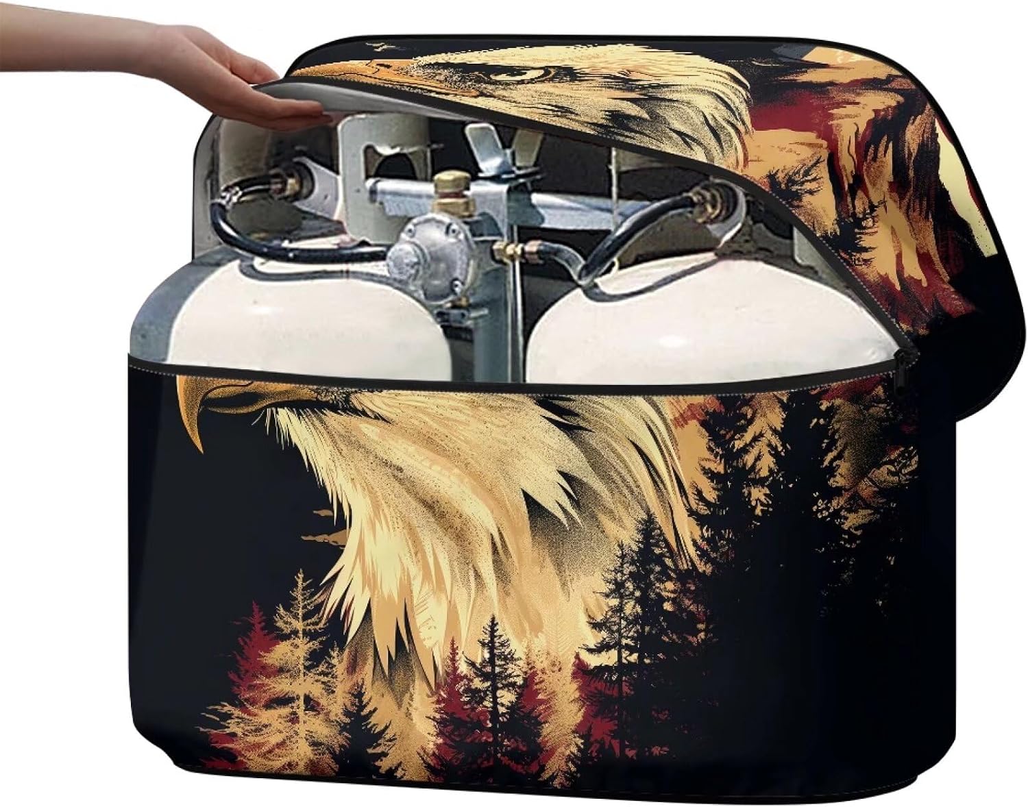 American Flag RV Trailer Propane Tank Cover Fit for Dual 20/30/40lb Tanks,Eagle Replacement Cover for RV/Trailer/Camper