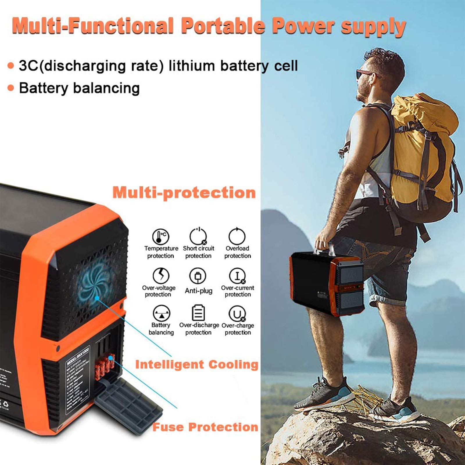 TGHY 273000mAh Accumulatore Energia Portatile 1000w Ricaricabile da Pannello Solare/Presa a Muro/Auto Uscita AC da 2000W di Picco/Uscita USB 15W/12V DC per CP.AP Campo Viaggio