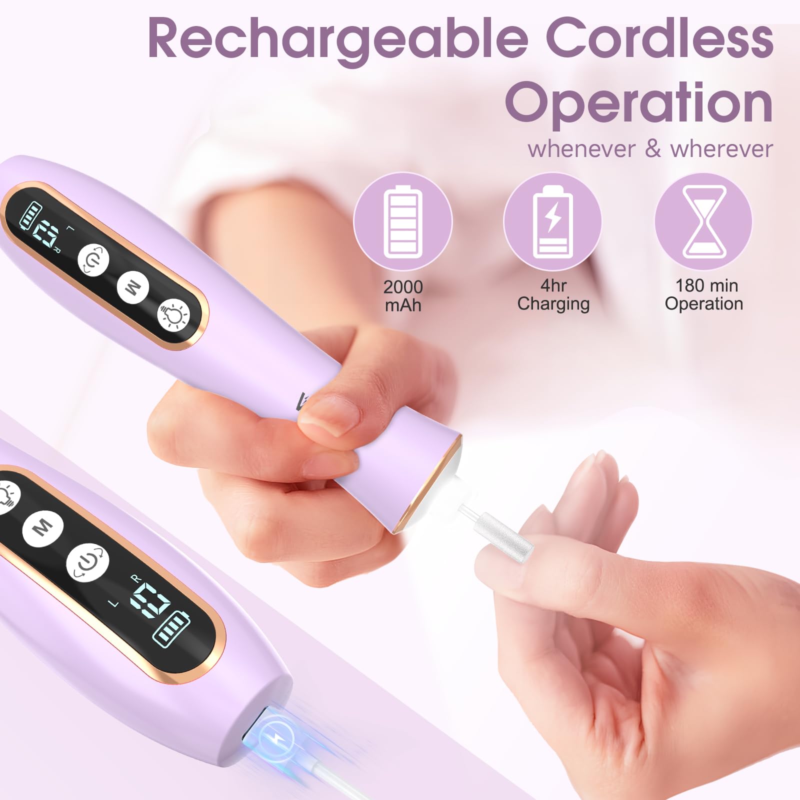 Kit professionale per manicure e pedicure con luce LED a 360°, 10 velocità e modalità memoria, trapano elettrico senza fili, strumenti per pedicure per piedi, lima per unghie per unghie spesse e