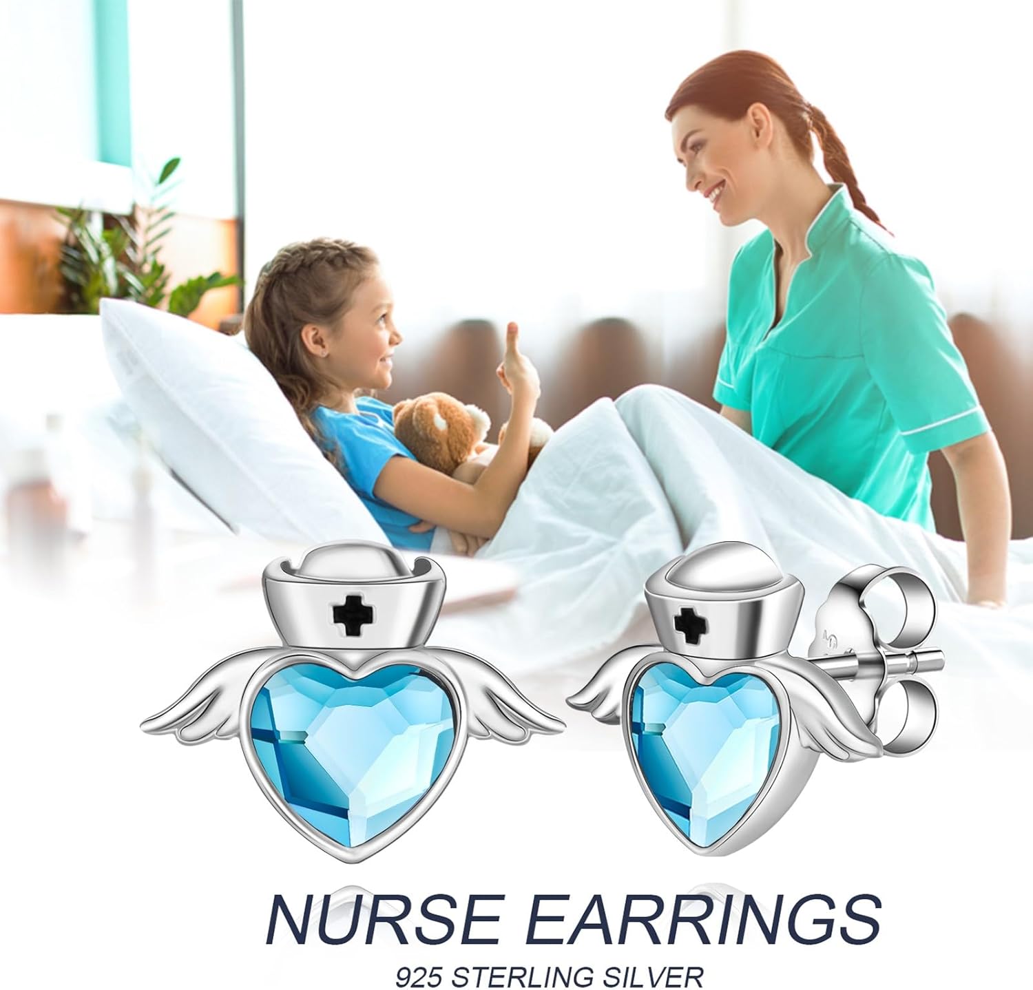 Nurse Earrings for Women 925 Sterling Silver Angel Earrings Stud Nurse Jewelry Birthstone Gifts for Doctor RN Medical Student Nurses Day