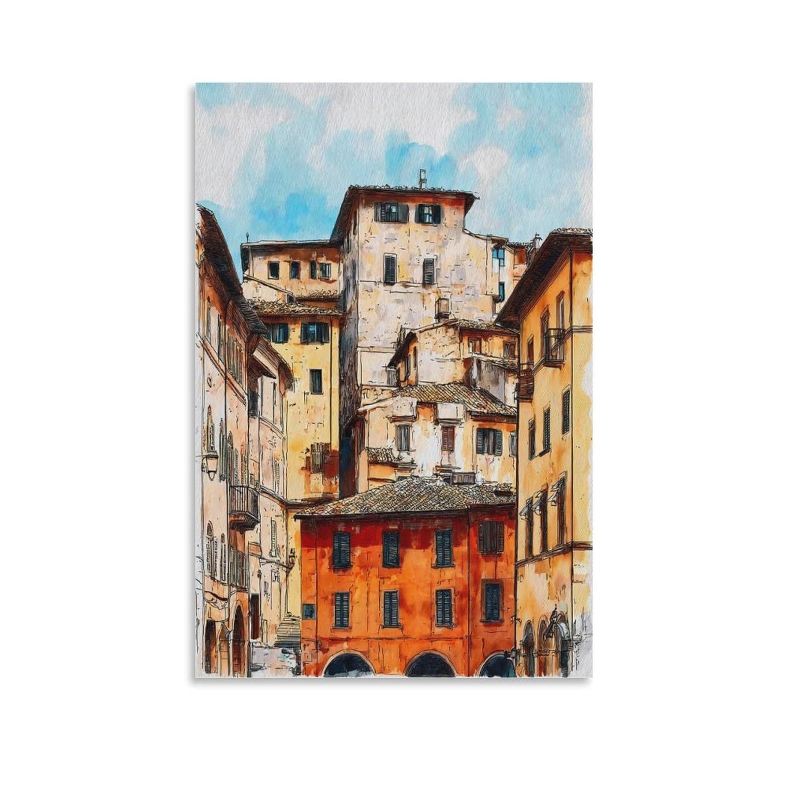 Lcynnh Unframe-Style Perucia Italy 08X12inch(20X30cm) Vintage Travel Poster Watercolor Canvas Art