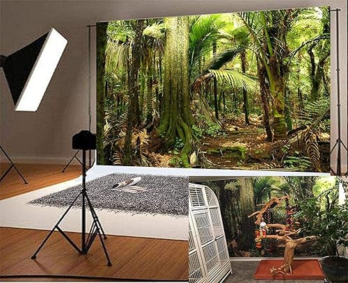 Fondo de fotografía de selva crecimiento exuberante helecho tropical, flora de la selva, 10 x 6.5 pies, fondo verde vegetación natural, paisaje,