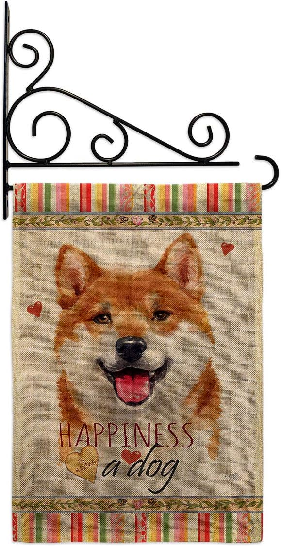 Shiba Inu Happiness Burlap Burlap Garden Flag Animals Dog Puppy Spoiled Paw Canine Fur Pet Nature Farm Animal Creature Small Decorative Gift Yard House Banner Double-Sided Made In USA 13 X 18.5