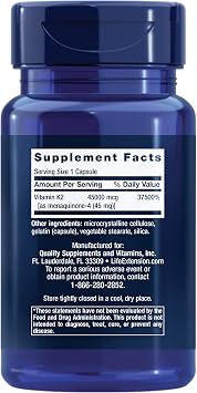 Life Extension Mega Vitamin K2 High Potency for Strong Bones, clinically studied 45 mg K2 dosage, promotes healthy bone density, gluten-free, non-GMO, 30 capsules