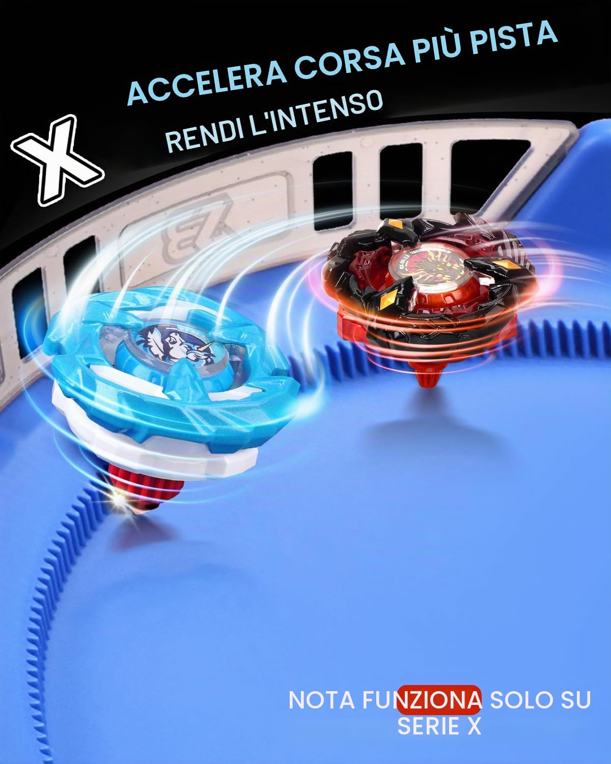 X Stadium Battle Set con X-Celeration Rail, 6 Right-Spin Top, 2 Lanciatori e 1 Arena, Blade Battling Xtreme Game