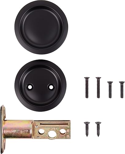 Miniatura 4 de Cerradura de puerta de bolsillo redondo, pasaje (pasilloarmario) pestillo, 2.7 in fondo, RCL, negro mate por Stone Harbor Hardware