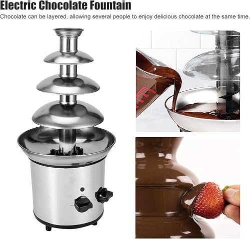 Miniatura 3 de Luqeeg Fuente de fondue de chocolate, máquina eléctrica de fuente de chocolate de 4 capas, máquina de fusión de chocolate de acero inoxidable, torre