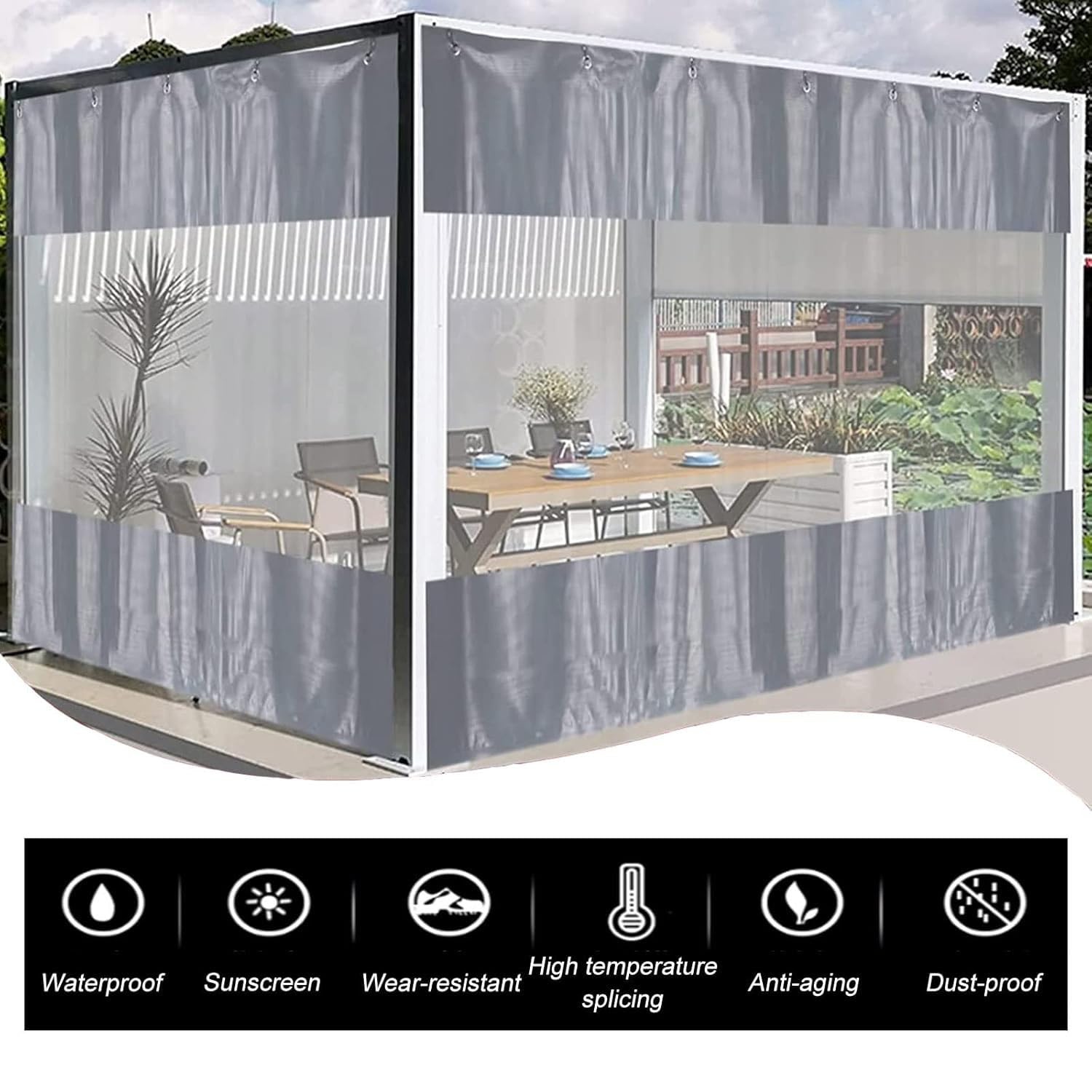 Cortinas Impermeables de Invierno para Exteriores Personalizables Lateral para pérgola Transparente Impermeable PVC 0,3mm con Ojales para cenador terraza,H*w,200x280m/7x9ft