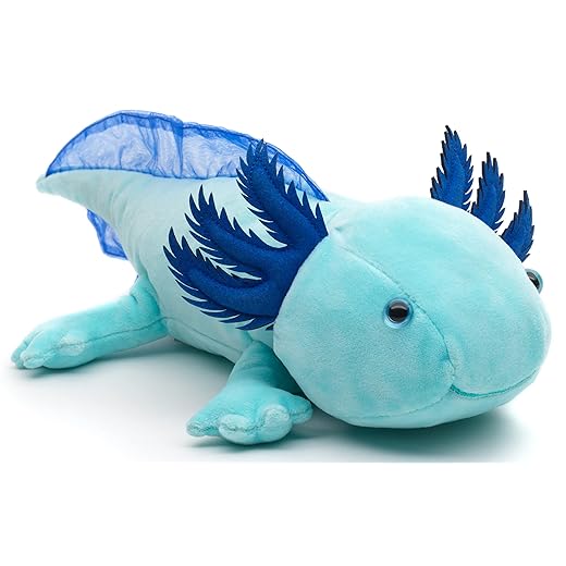 Uni-Toys Original Axolotl (hellblau) - Leuchtet im Dunkeln (fluoreszierender Plüsch) - 32 cm (Länge) - Plüsch-Wassertier - Plüschtier, Kuscheltier