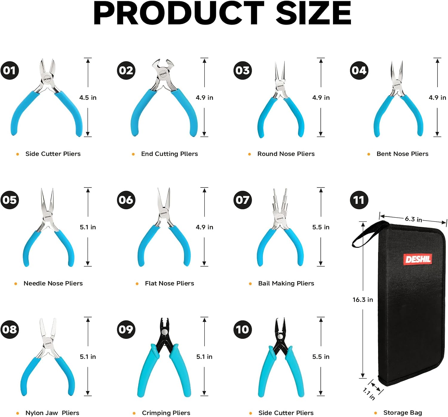 DESHIL 10 Pcs Jewelry Pliers Set for Jewelry Making, Wire Wrapping, Beading