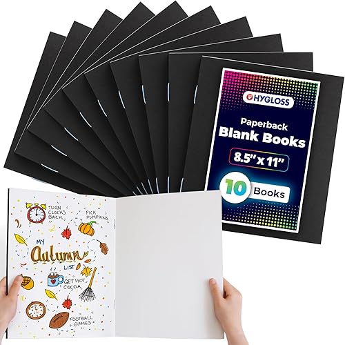 Miniatura 32 de Hygloss Libros en blanco de 8.5 x 11 pulgadas, paquete de 10 unidades, tapa blanda de papel kraft para dibujar y escribir, libros vacíos