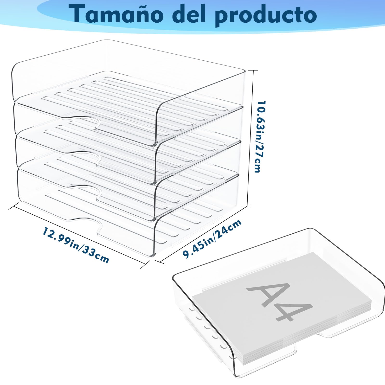 Bandejas de Acrílico para Cartas Apilables Transparentes, para Documentos A4