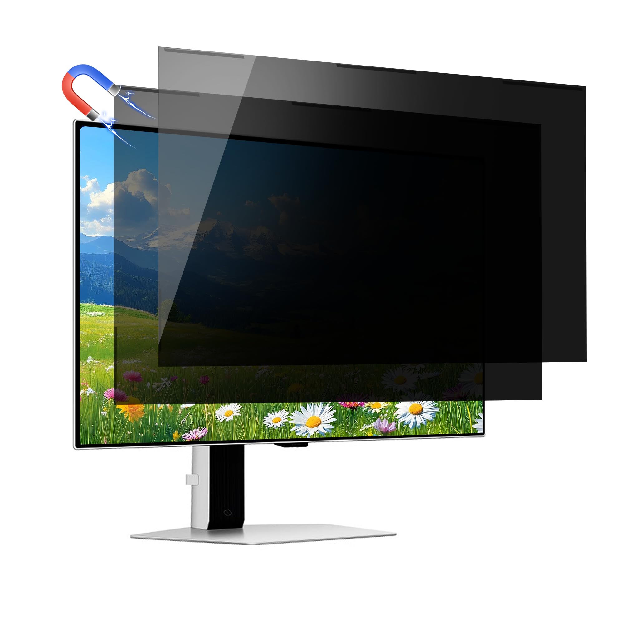 View 1 of ?2 Pack? 24 Inch Magnetic Computer Privacy Screen Filter for 16:9 Widescreen Monitor, Removable Privacy Screen Anti Spy Desktop Security Private Filter (ONLY Suitable for Borderless Screens)