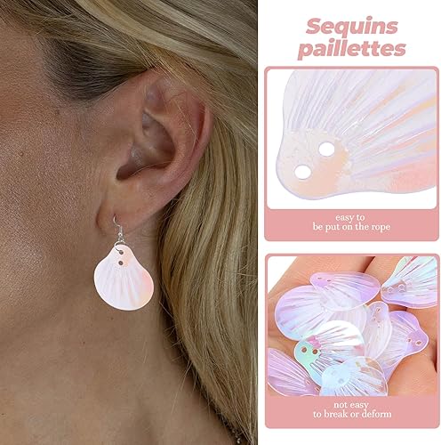 Miniatura 5 de Amosfun 1 juego de conchas de lentejuelas de concha para manualidades con 2 agujeros DIY para apliques de costura adorno, aretes, accesorios de ropa