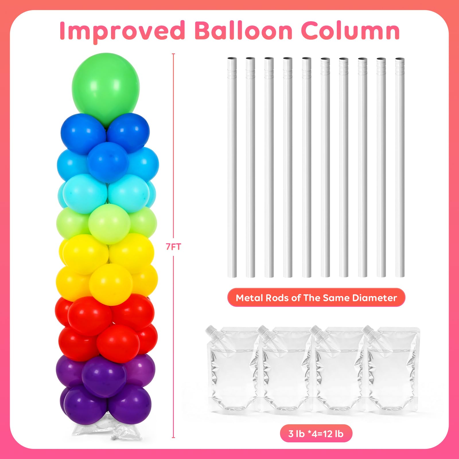 Set di 4 supporti a colonna per palloncini, regolabili da 38 a 198 cm, in metallo, a spirale, riutilizzabili, per matrimoni, compleanni, baby shower, lauree, decorazioni
