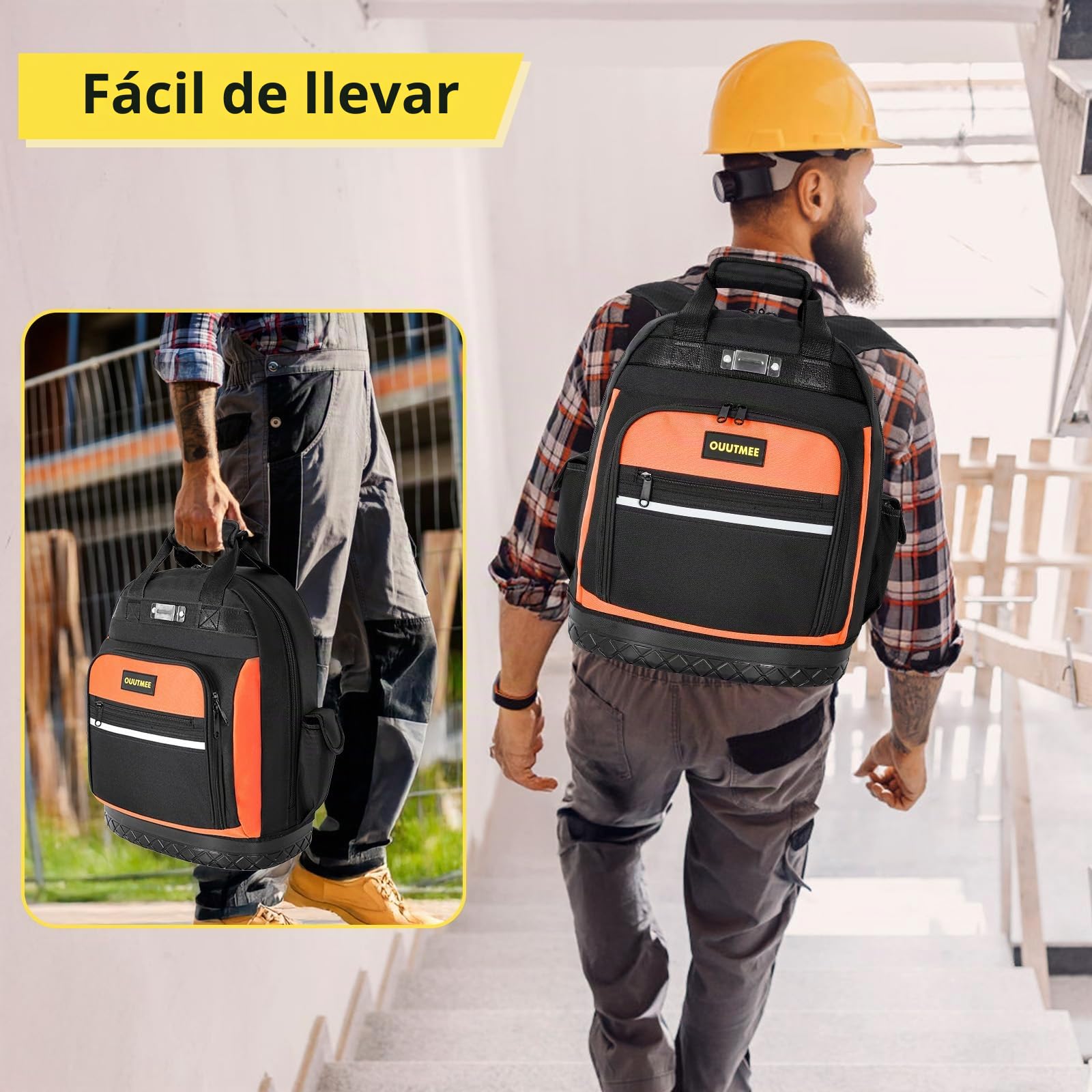 OUUTMEE Mochila de herramientas con base de goma ABS, bolsa de herramientas resistente con bolsillos múltiples, bolsas portaherramientas con correa de hombro y cintura para electricistas y