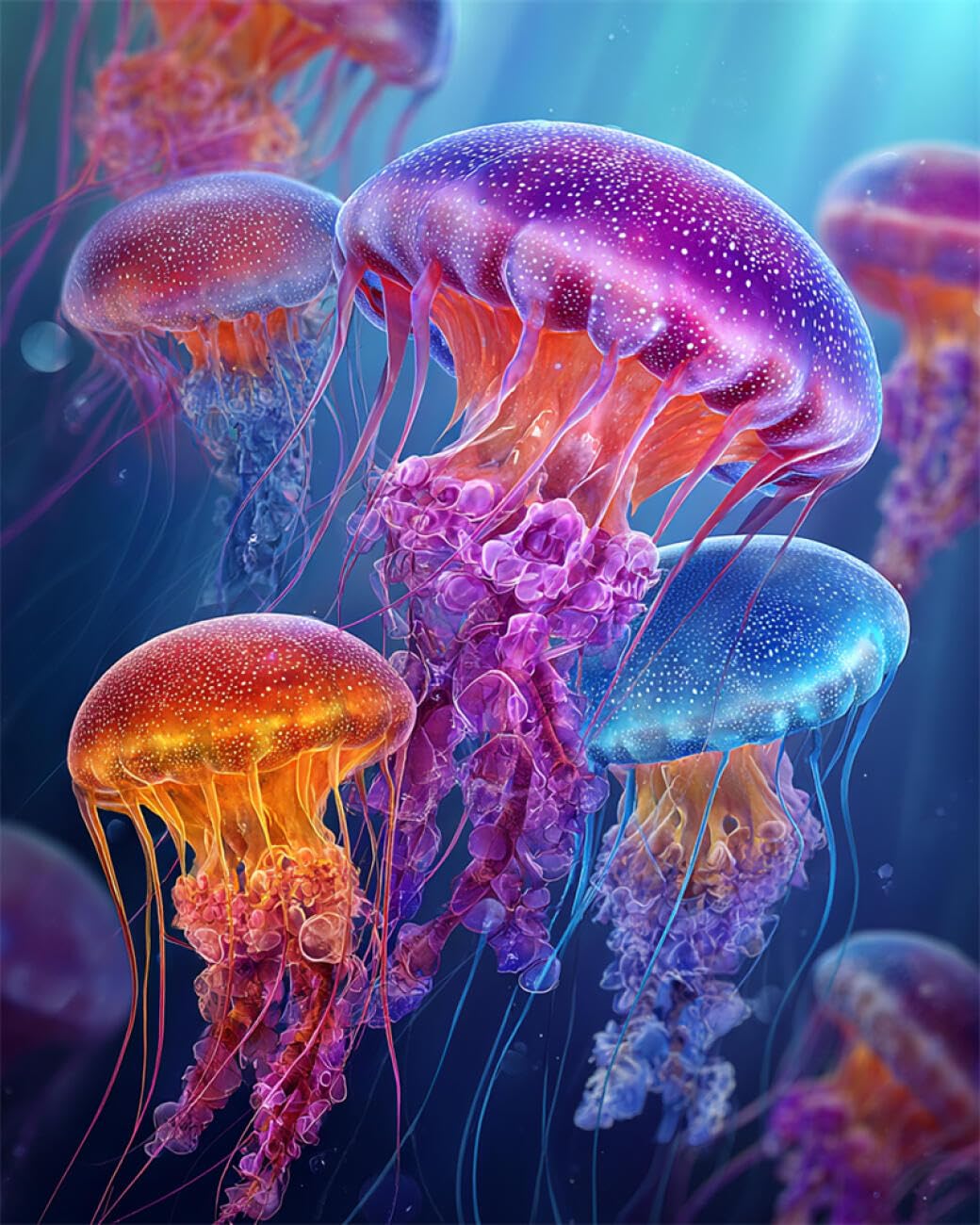 RKFLGEW DIY Seed Bead Embroidery Kits Colorful Jellyfish 50x70cm