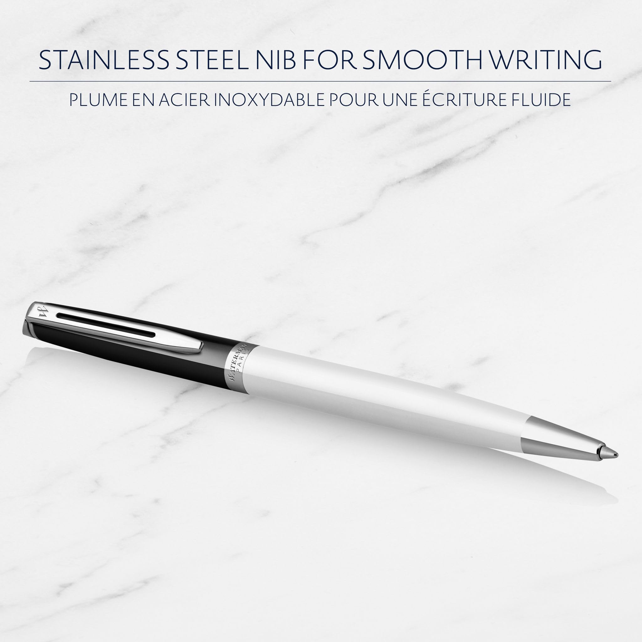 Waterman Hémisphère - Penna roller e penna a sfera con incisione, set di scrittura di lusso personalizzato per compleanno, anniversario e Natale (BLOCK BLACK-WHITE)