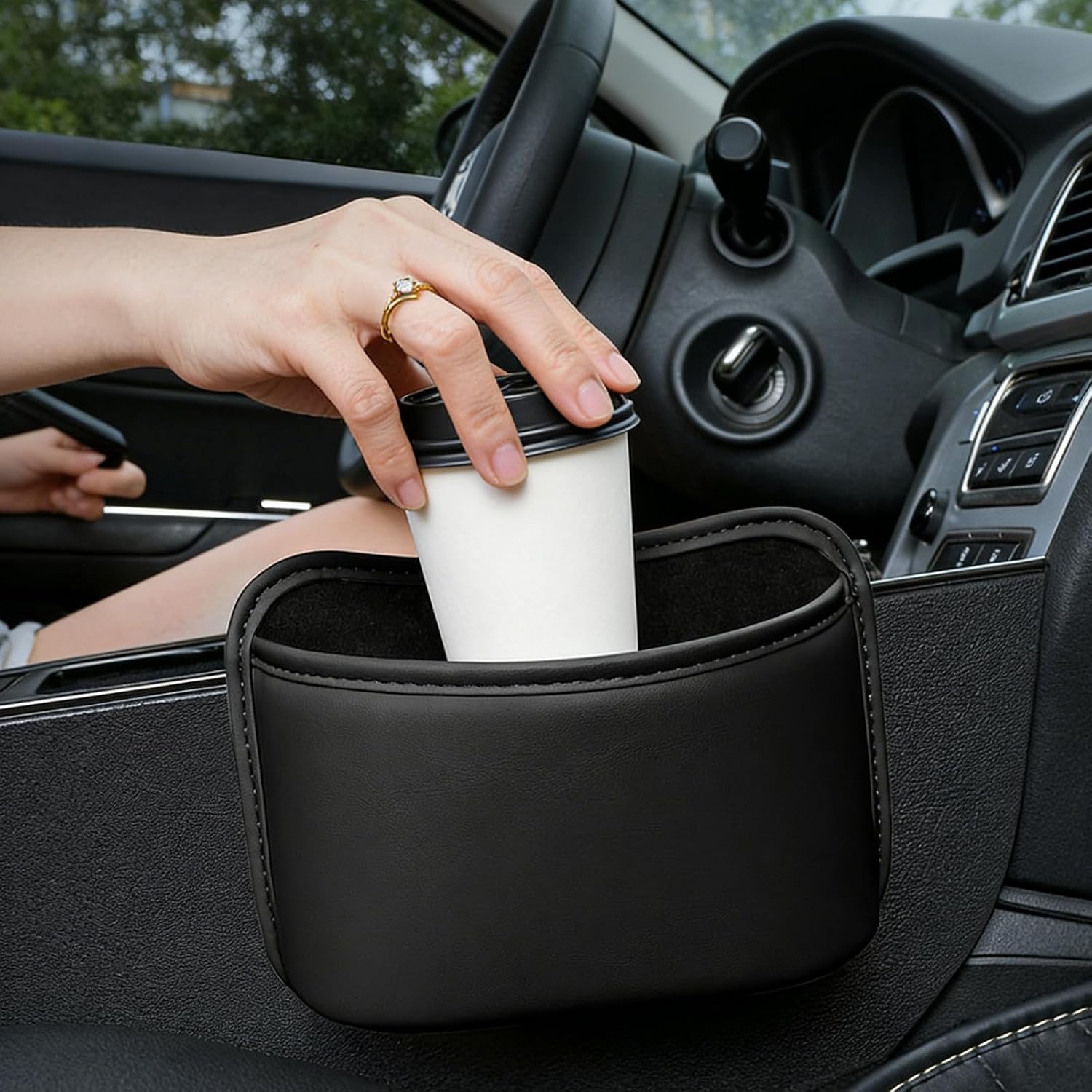 2 Piece Car Cup Holder Large Leather Set Car Bin Tap Installation Door Storage Car Ideal as Car Trash Bin or Multifunctional Door Shelf Organiser image 5