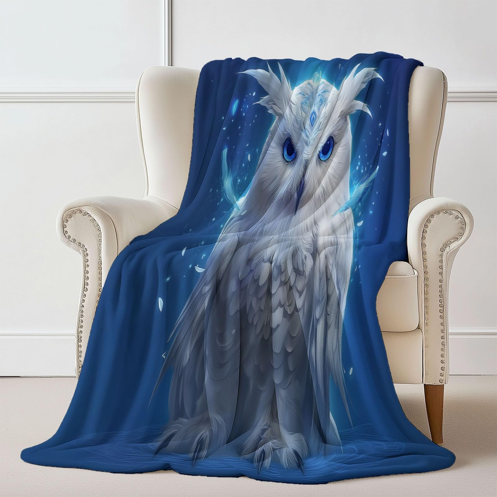 Miękki i przytulny flanelowy koc polarowy 150 x 200 cm - ciepły pluszowy koc podróżny z nadrukiem z motywem Sowa, dekoracyjna narzuta na sofę i łóżko podróżne