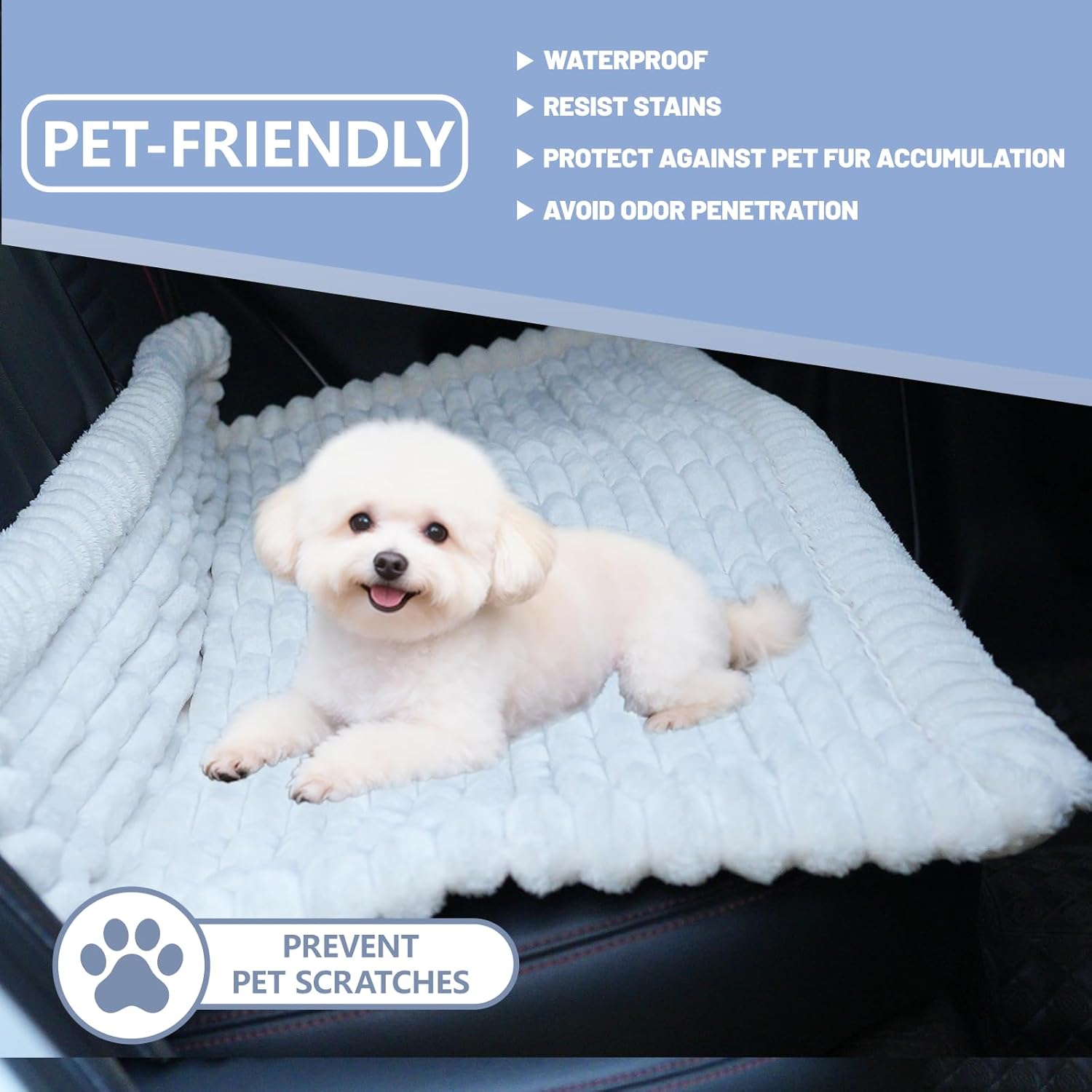 Waterproof Backseat Pet Bed Mat,Soft Plush Pet Seat Cover, Thickened Backseat Dog Bed Mat, Washable & Non-Slip Travel Pet Mat for Small Medium Dogs, Fits Car, Truck & SUV