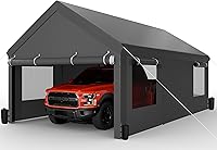 JAMFLY 12x20 ft Heavy Duty Carport Canopy - Portable Garage with Roll-Up Windows, Removable Sidewalls & Doors, All-Season Protection for Cars, Boats, Trucks
