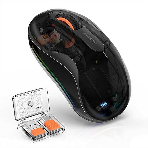 Miniatura 2 de Ratón inalámbrico Bluetooth, mouse RGB transparente de tres modos, Bluetooth y 2.4 GHz para múltiples dispositivos, receptor USB-C, ideal para