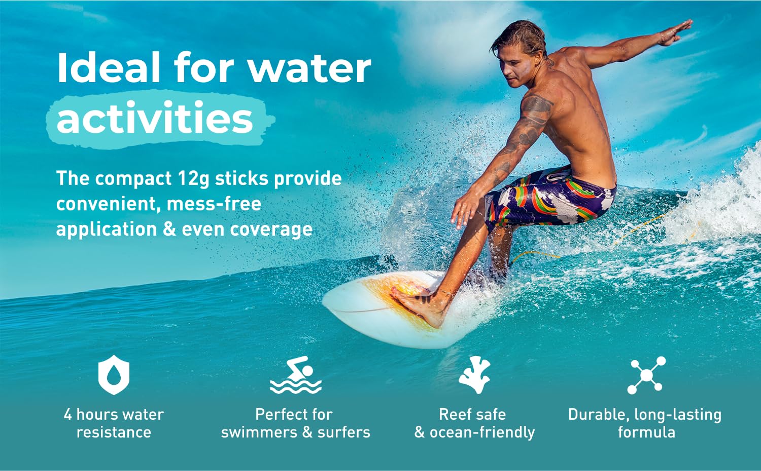 Sun Zapper Zinc Sunscreen Stick Beach 4-Pack SPF 50+ – Mineral Sunscreen Sticks for Face, Water Resistant Zinc Sunblock for Kids and Family, Travel Size 12g Each, Made in Australia - Image 6