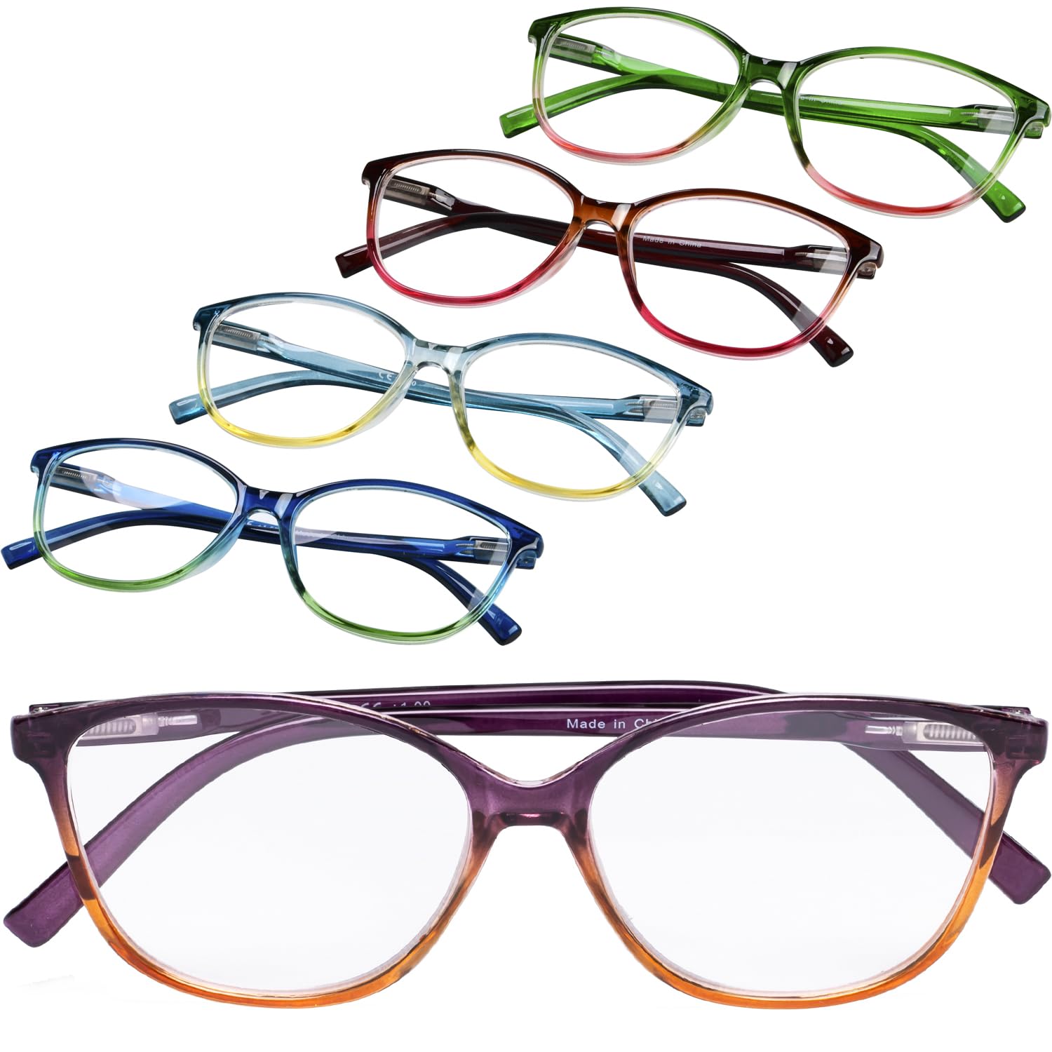 GUD Large Reading Glasses Women 5 Pairs Ladies Readers Cat-eye Eyeglasses Reading