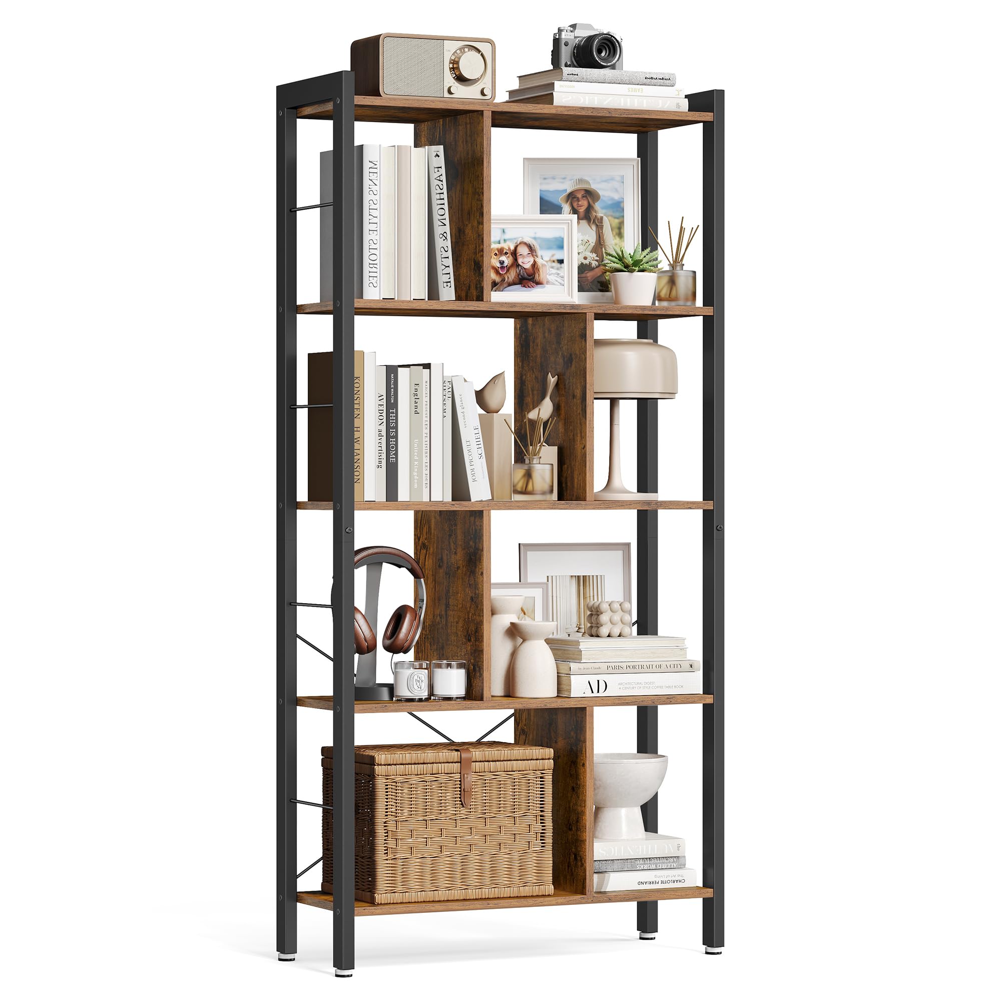 VASAGLEBookshelf, Industrial Bookcase, Floor Standing Bookcase, Large 4-Tier Storage Rack In Living Room Office Study, Simple Assembly, Engineered Wood And Stable Steel Frame, Rustic Brown Lbc12Bx