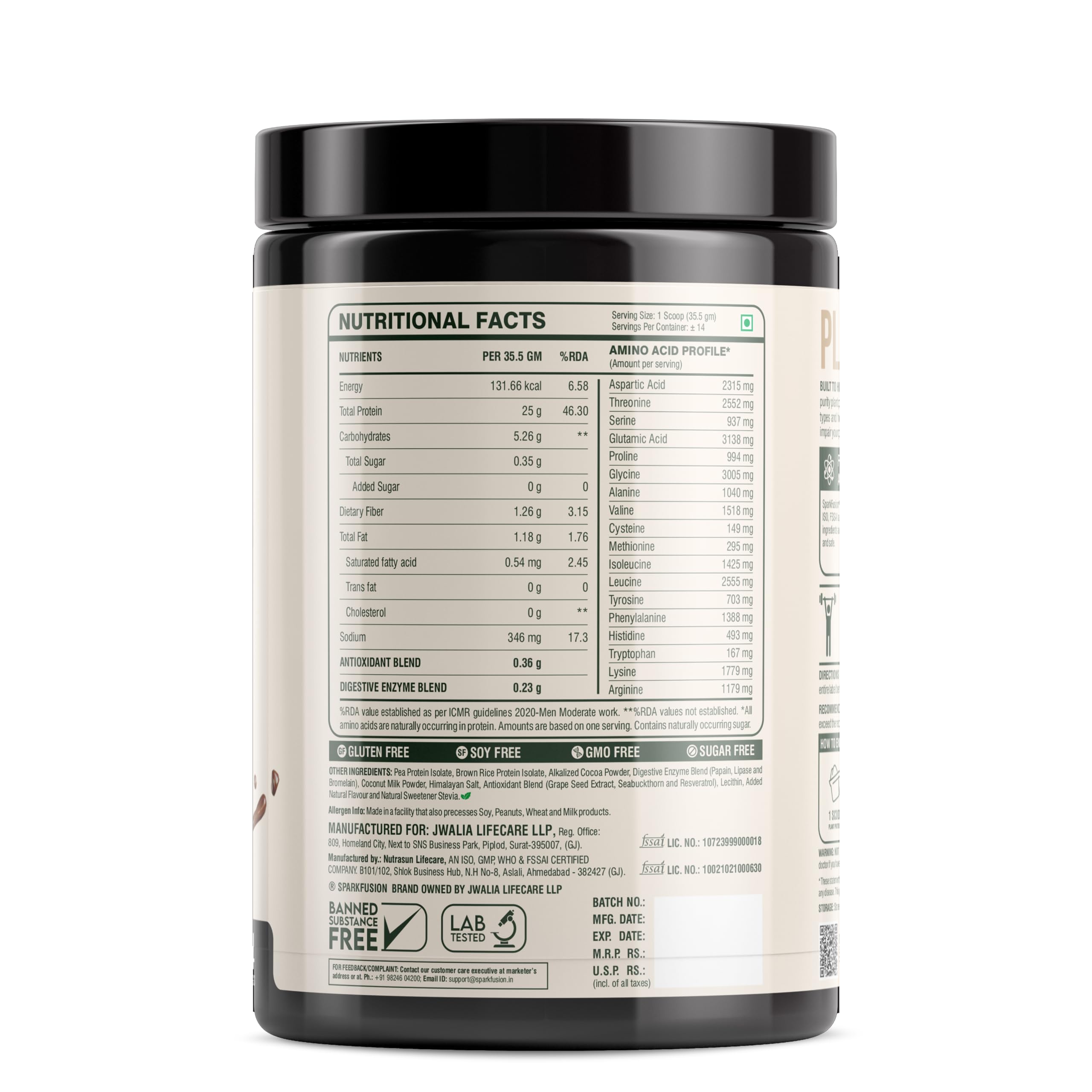 Sparkfusion Plant Protein Powder| Isolated Pea & Brown Rice Protein|25 gm Protein & All Essential Amino Acids|Easy To Digest|For Active Lifestyle For Men & Women Triple Chocolate Flavour 500 gm — Amazon image 6