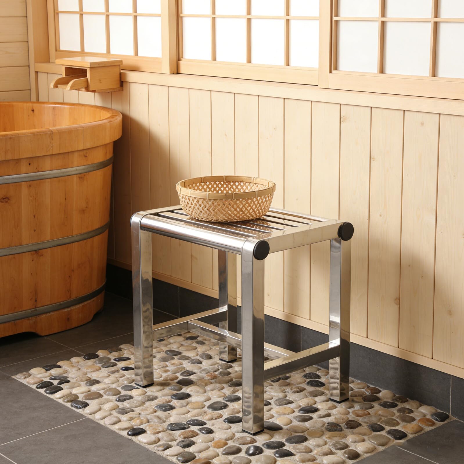 Taburete de Ducha de Acero Inoxidable Portátil Asiento Grueso y Antideslizante, Diseño Compacto para Baño y Balcón, Estabilidad Mejorada para Adultos