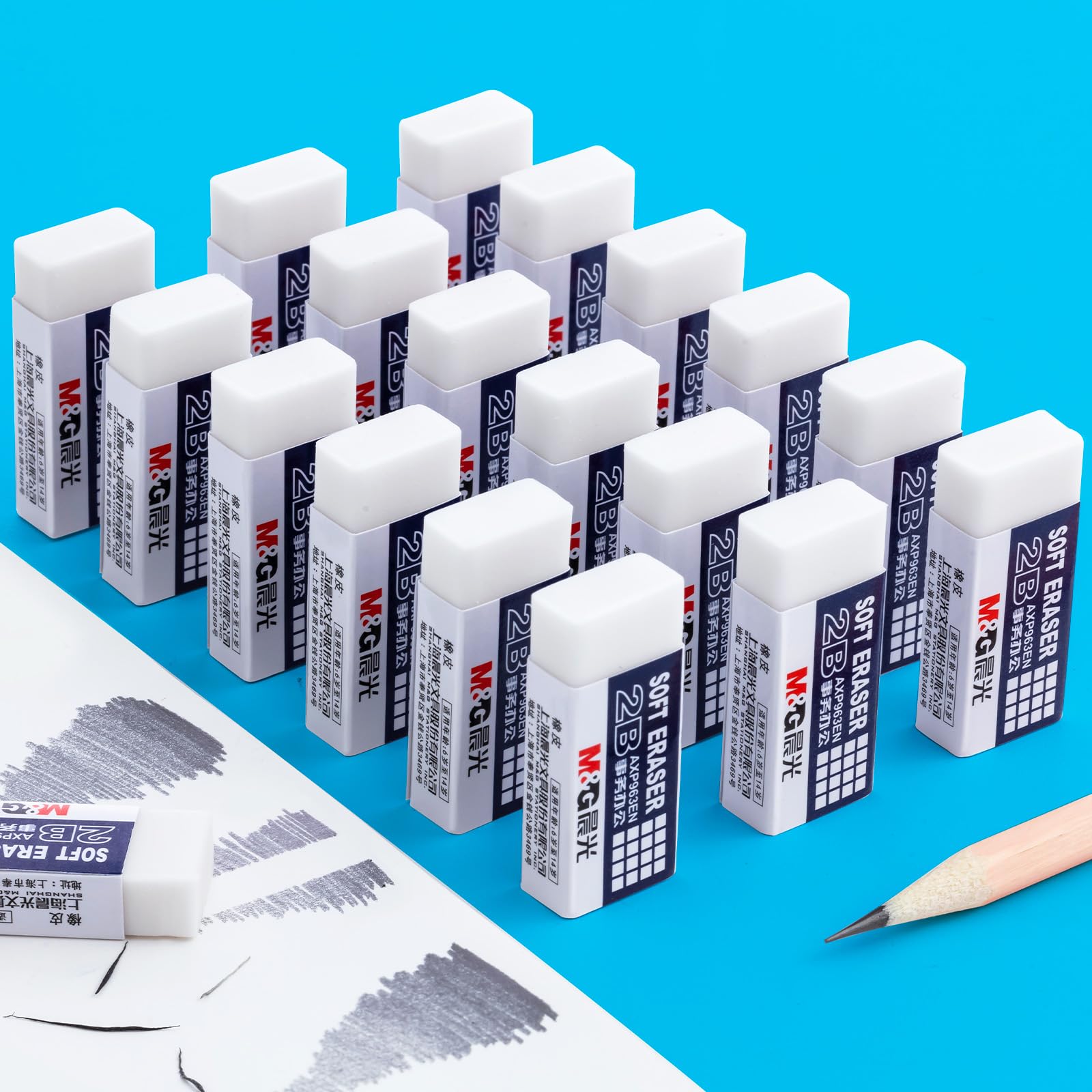 M&G 30 Pack Large Erasers Pencil Erasers, 4B White Rubber Eraser Rectangular Bulk for Kids School Students Office, Art Erasers for Drawing: 1.6"L x 0.6"W 2B